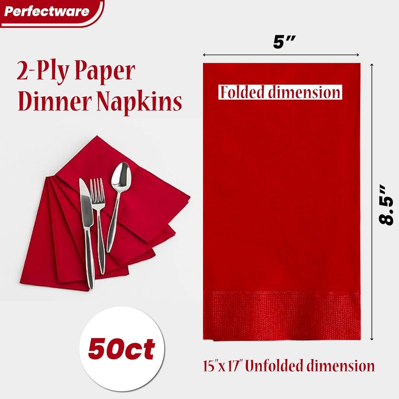 Perfectware - 2 Ply Dinner Napkin Red- 50 CT Red 2 Ply"15 x 17" Paper Dinner Napkins - Pack of 50 CT. Ideal for Party., (PWRedDinnerNapkin-50CT) - Image 2